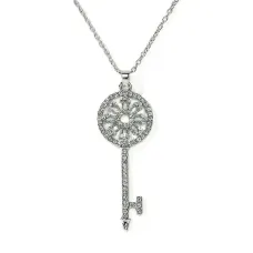 Кулон со стразами на цепочке Ключ 65х23мм, цвет серебр. BJK061