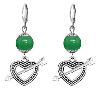 Серьги-амулеты Сердце со стрелой (любовь), нефрит SE-MKA27-22