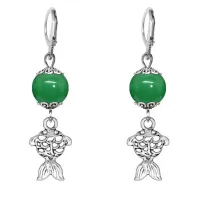 Серьги-амулеты Золотая рыбка (исполнение желаний), нефрит SE-MKA27-27