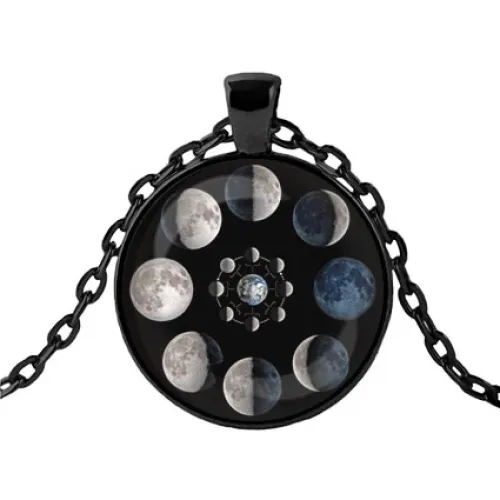 Чёрный кулон с цепочкой Фазы Луны ALK437