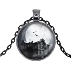 Черный кулон с цепочкой Дом с привидениями ALK439