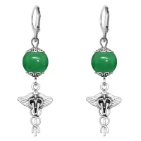 Серьги-амулеты Кадуцей (здоровье, бизнес, гармония), нефрит SE-MKA27-33