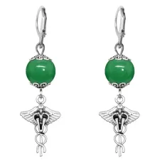 Серьги-амулеты Кадуцей (здоровье, бизнес, гармония), нефрит SE-MKA27-33