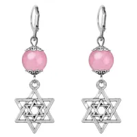 Серьги-амулеты Звезда Давида (от сглаза и зла), розовый кварц SE-MKA28-02