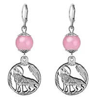 Серьги-амулеты Волк (защита, сила, победа), розовый кварц SE-MKA28-07