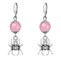 Серьги-амулеты Паук (защита, трудолюбие, достаток), розовый кварц SE-MKA28-14