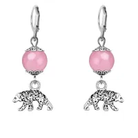 Серьги-амулеты Медведь (защита, сила, победа), розовый кварц SE-MKA28-19