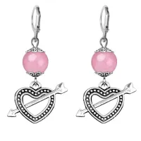 Серьги-амулеты Сердце со стрелой (любовь), розовый кварц SE-MKA28-22