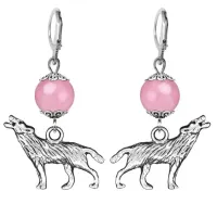 Серьги-амулеты Волк (защита, сила, победа), розовый кварц SE-MKA28-28