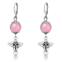 Серьги-амулеты Кадуцей (здоровье, бизнес, гармония), розовый кварц SE-MKA28-33