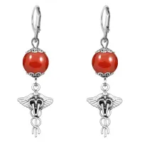 Серьги-амулеты Кадуцей (здоровье, бизнес, гармония), сердолик SE-MKA29-33