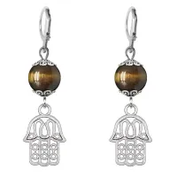 Серьги-амулеты Хамса (от сглаза и зла), тигровый глаз SE-MKA31-01