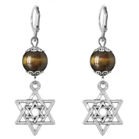 Серьги-амулеты Звезда Давида (от сглаза и зла), тигровый глаз SE-MKA31-02