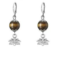 Серьги-амулеты Лотос (гармония и развитие), тигровый глаз SE-MKA31-15