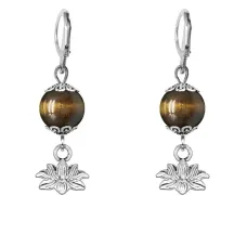 Серьги-амулеты Лотос (гармония и развитие), тигровый глаз SE-MKA31-15