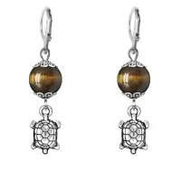 Серьги-амулеты Черепаха (здоровье и долголетие), тигровый глаз SE-MKA31-16