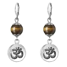 Серьги-амулеты Ом (защита и духовное развитие), тигровый глаз SE-MKA31-18