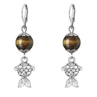 Серьги-амулеты Золотая рыбка (исполнение желаний), тигровый глаз SE-MKA31-27