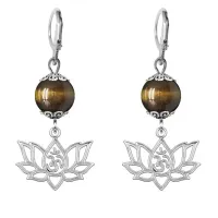 Серьги-амулеты Ом и лотос (защита, гармония, развитие), тигровый глаз SE-MKA31-30