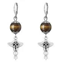 Серьги-амулеты Кадуцей (здоровье, бизнес, гармония), тигровый глаз SE-MKA31-33