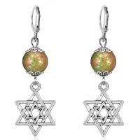 Серьги-амулеты Звезда Давида (от сглаза и зла), унакит SE-MKA32-02