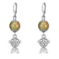 Серьги-амулеты Золотая рыбка (исполнение желаний), унакит SE-MKA32-27