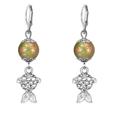 Серьги-амулеты Золотая рыбка (исполнение желаний), унакит SE-MKA32-27
