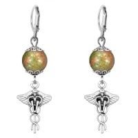 Серьги-амулеты Кадуцей (здоровье, бизнес, гармония), унакит SE-MKA32-33