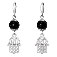 Серьги-амулеты Хамса (от сглаза и зла), черный агат SE-MKA33-01