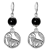 Серьги-амулеты Волк (защита, сила, победа), черный агат SE-MKA33-07