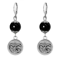 Серьги-амулеты Око Ра (дар предвидения), черный агат SE-MKA33-09