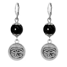 Серьги-амулеты Око Ра (дар предвидения), черный агат SE-MKA33-09