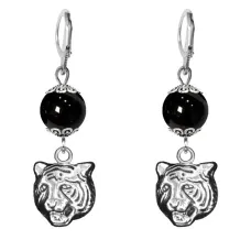 Серьги-амулеты Тигр (защита, сила, победа), черный агат SE-MKA33-10