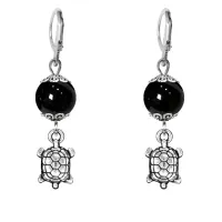 Серьги-амулеты Черепаха (здоровье и долголетие), черный агат SE-MKA33-16