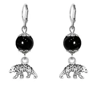 Серьги-амулеты Медведь (защита, сила, победа), черный агат SE-MKA33-19