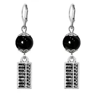 Серьги-амулеты Счеты (богатство), черный агат SE-MKA33-21