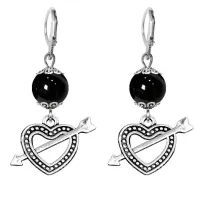 Серьги-амулеты Сердце со стрелой (любовь), черный агат SE-MKA33-22