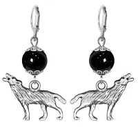 Серьги-амулеты Волк (защита, сила, победа), черный агат SE-MKA33-28