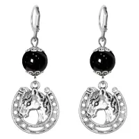 Серьги-амулеты Подкова (счастье), черный агат SE-MKA33-31