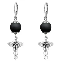 Серьги-амулеты Кадуцей (здоровье, бизнес, гармония), шунгит SE-MKA34-33