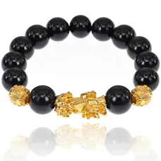 Браслет Пи Щу 12мм, черно-золотой BS404-1