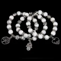 Браслет из натурального камня Кахолонг, подвески в ассорт. BJBS-094