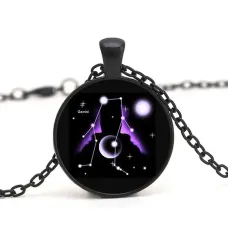 Черный кулон с цепочкой Знаки Зодиака - Близнецы