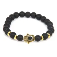 Браслет Хамса, шунгит (синт.) 8мм, цвет золотой BJBS-141-G