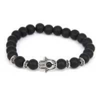 Браслет Хамса, шунгит (синт.) 8мм, цвет серебряный BJBS-141-S