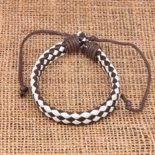 Плетёный кожаный браслет, бело-коричневый BS089-13