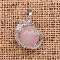 Кулон Дракон 2,8 см с шаром d.15 мм, камень Розовый кварц BJK084-02