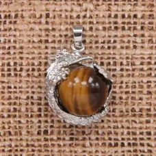 Кулон Дракон 2,8см с шаром d.15мм, камень Тигровый глаз оптом BJK084-05