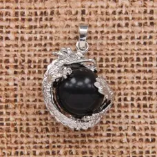 Кулон Дракон 2,8 см с шаром d.15 мм, камень Черный агат оптом BJK084-06