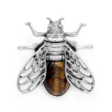 Брошь - кулон Муха 35х38мм с камнем Тигровый глаз оптом BR036-01